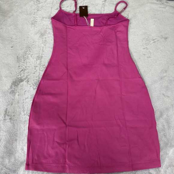 Hot Pink Bodycon Dress Sleeveless Mini Dress Spaghetti Strap Faux Leather Sexy - Picture 5 of 12